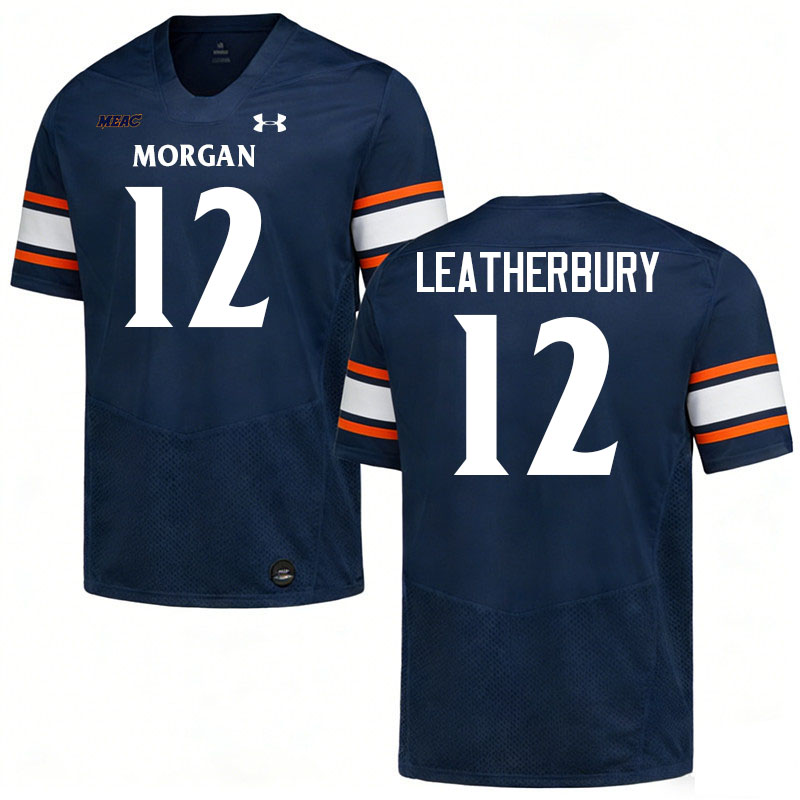 Morgan State Bears #12 Malique Leatherbury College Football Jerseys,Uniforms Stitched-Navy